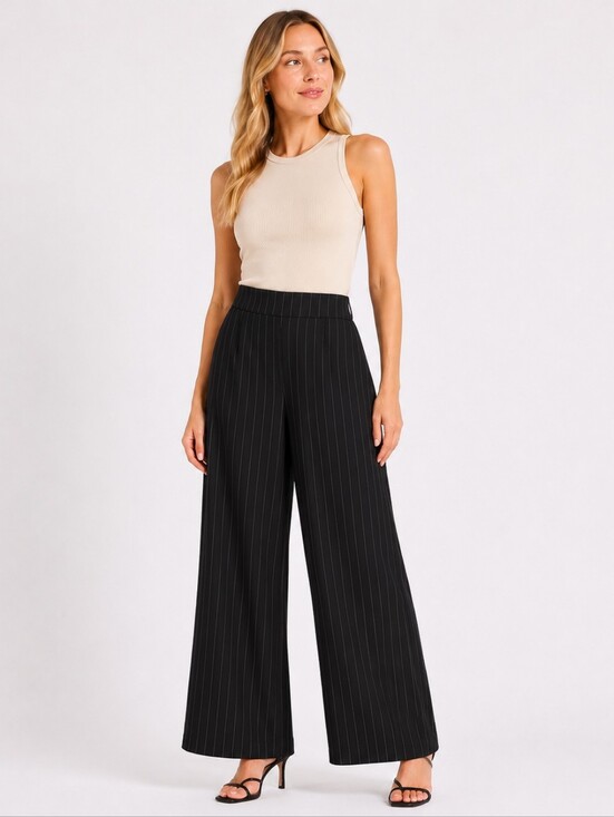 Zara Pants - Zara Black and White Striped Wide-Leg Pants